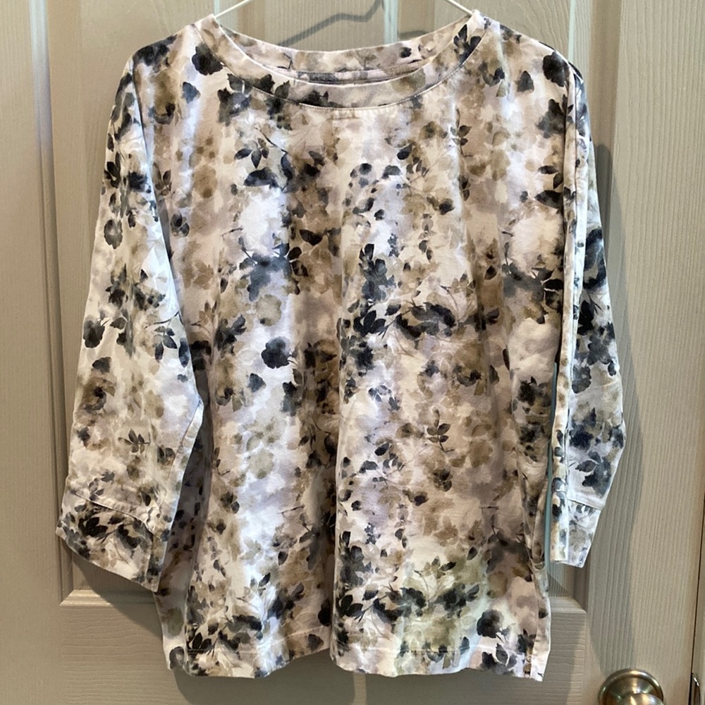 J. Jill Floral Print Top - Black, Gray, Cream